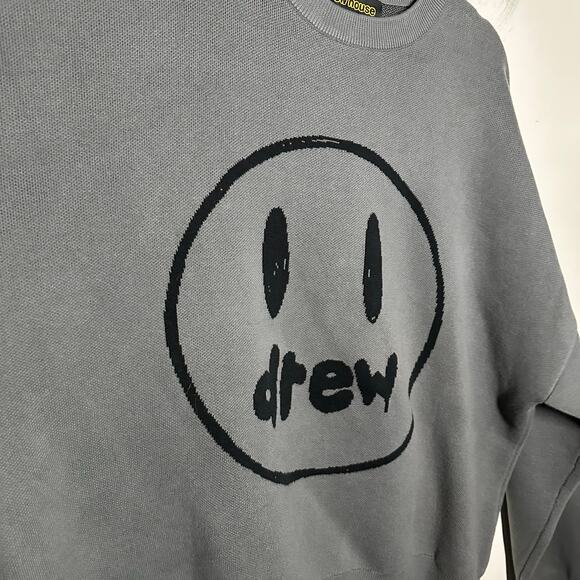 Drew House Men's Gray Painted Mascot Crewneck Sweater Size XXL Smiley Face - Picture 4 of 11